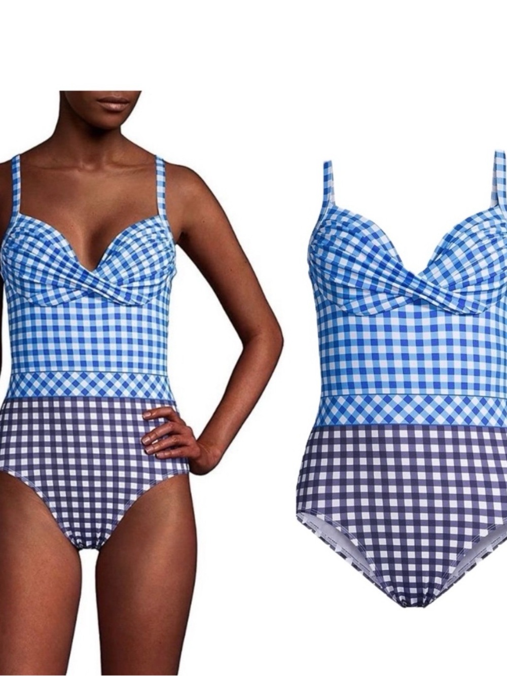 Draper James Blue Gingham One-Piece Swimsuit